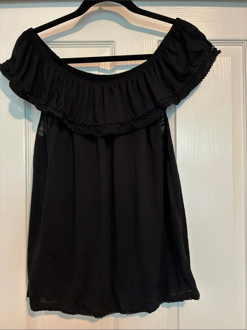 Faded Glory Black Off-Shoulder Ruffle Top